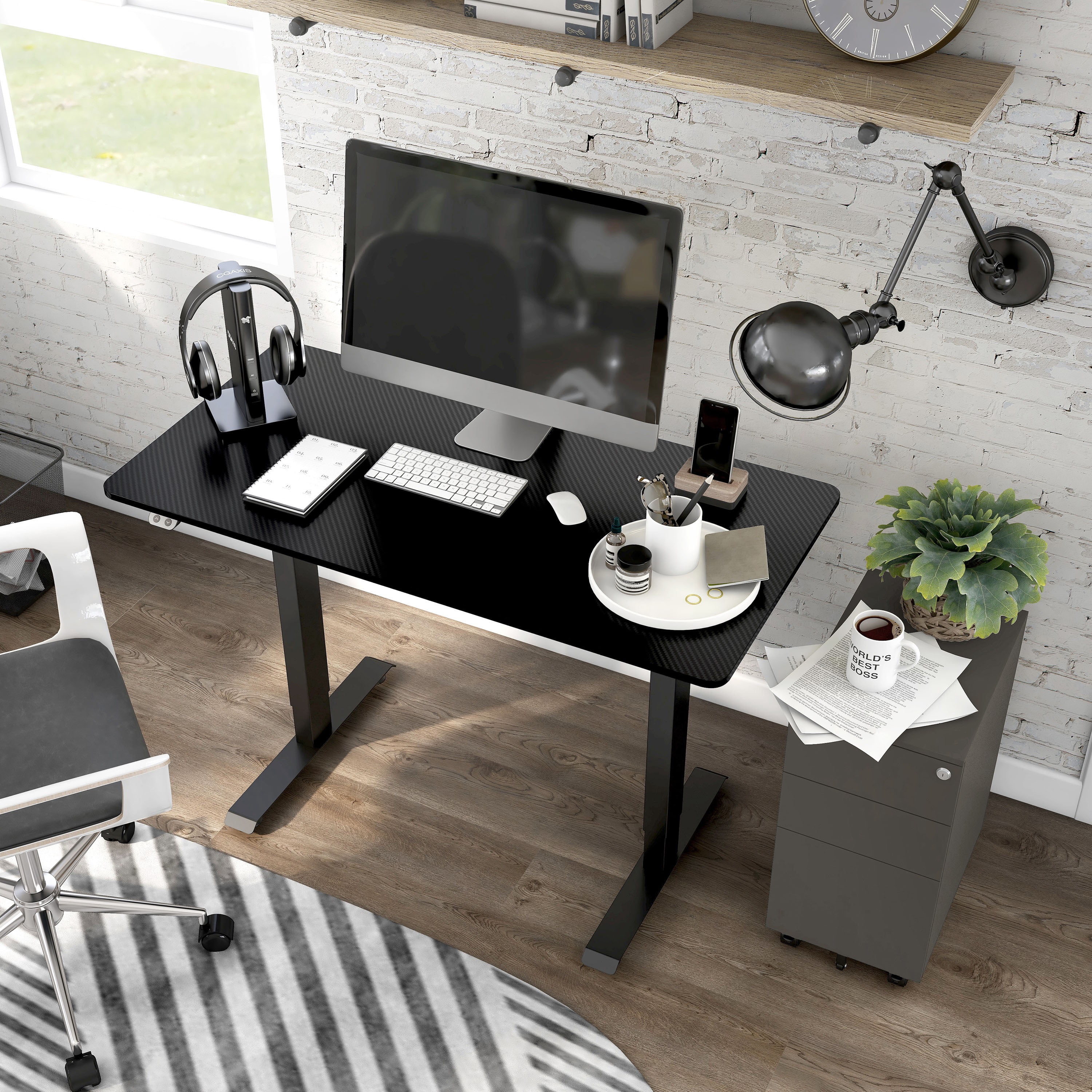 Furniture of America Trevo Metal Adjustable Office Desk, Black