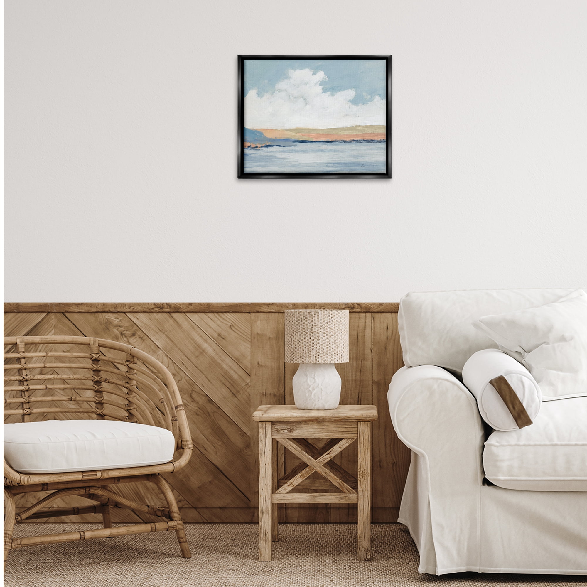 Stupell Industries Pastel River Landscape Landscape & Nature Painting Black Floater Framed Canvas Art Print Wall Art, 21 x 17