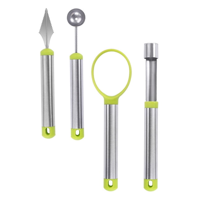 LITINKIMI 4Ud Utensilios De Cocina Para Esculpir Con Mango Verde Y Acero Inoxidable