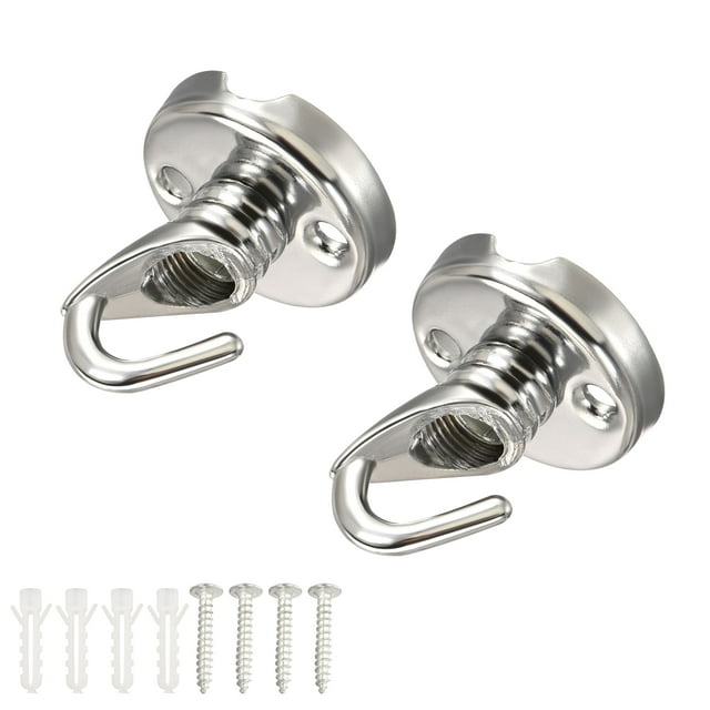 Unique Bargains Alloy Ceiling Hook 32mmx39mm Round Base Screws Mount Open Hooks 2 Pack