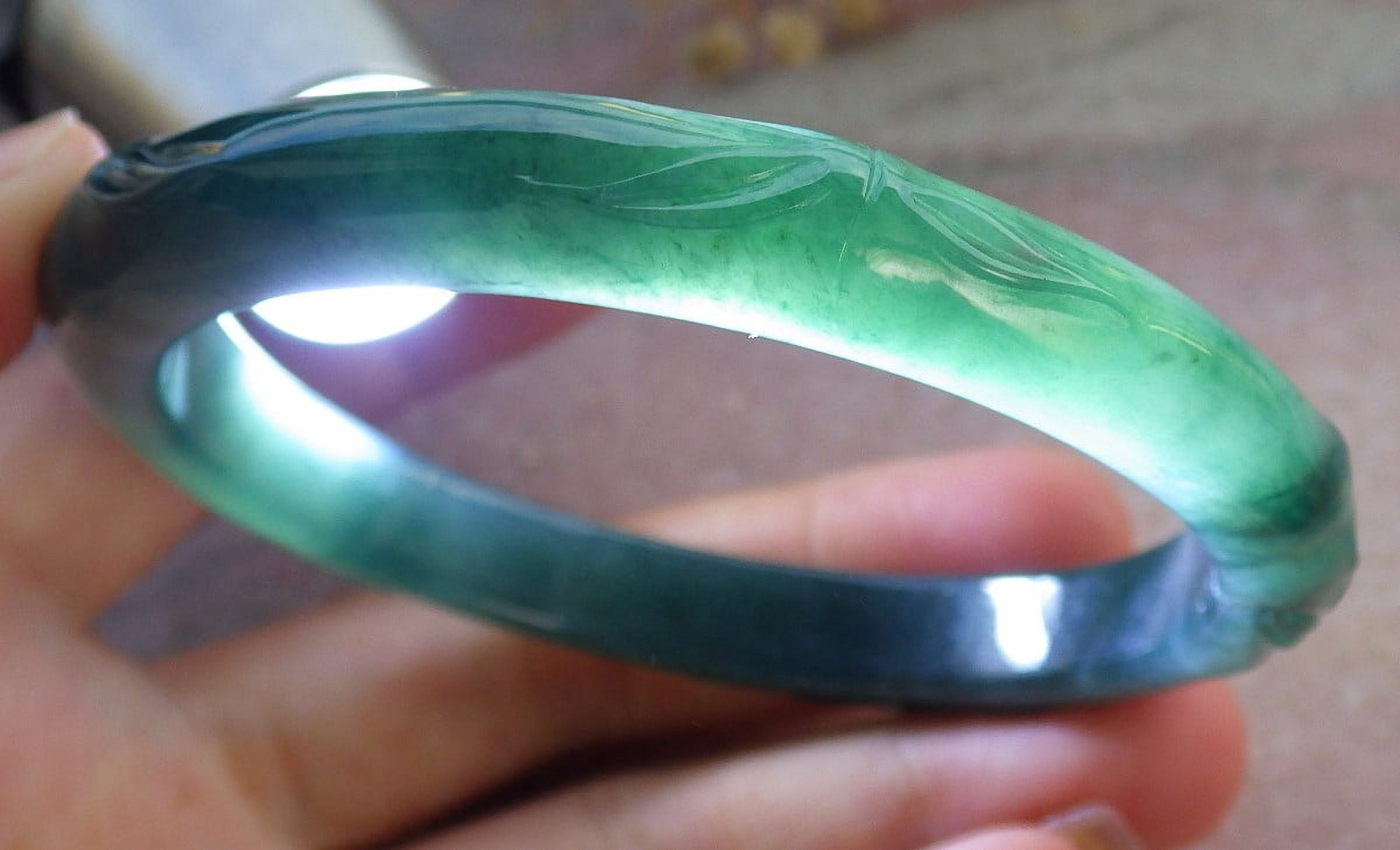 Icy Green Natural A JADE Jadeite Bat Ruyi Bamboo Bangle Bracelet 58 mm 684033 TN