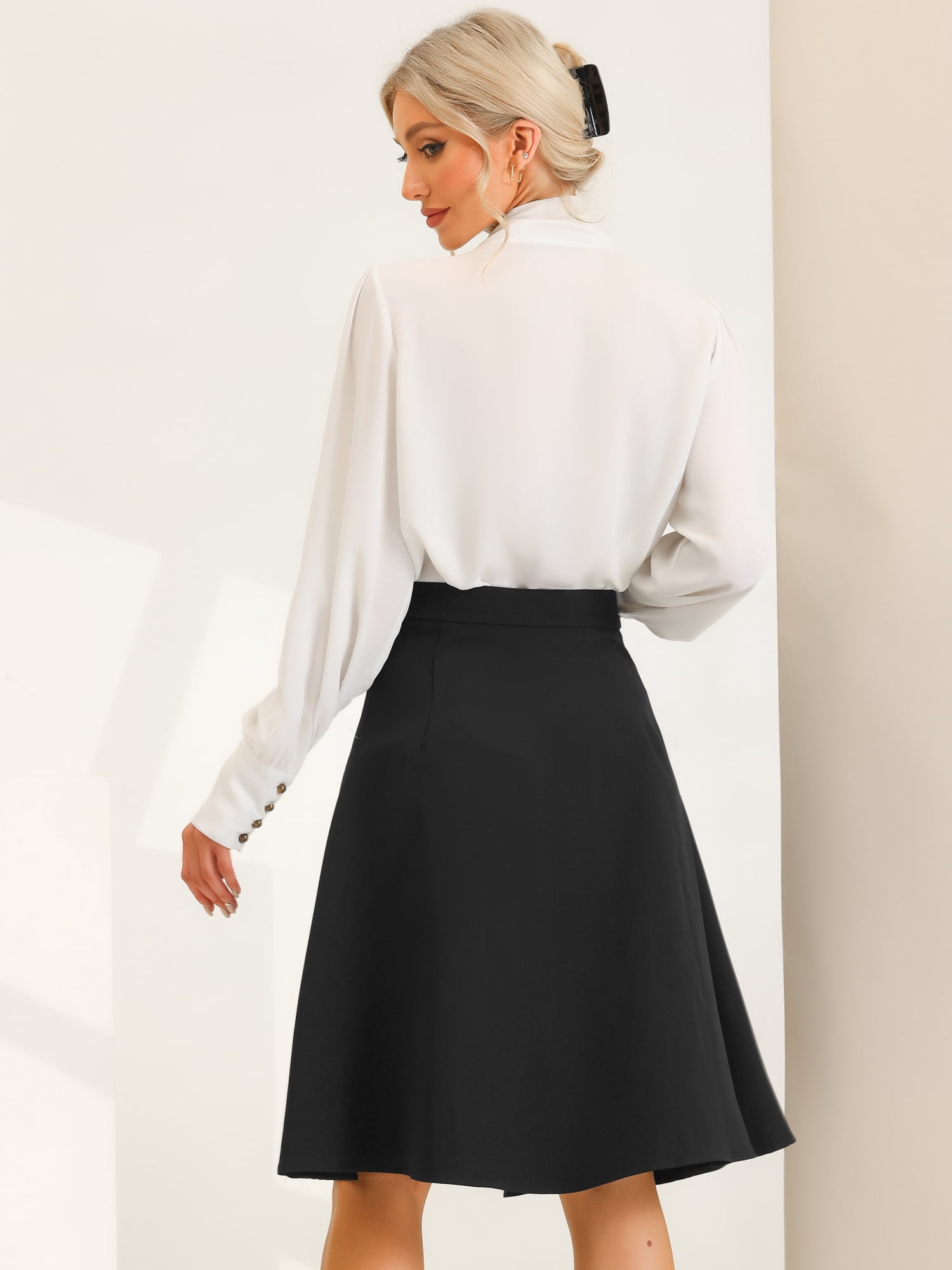 DARING DIVA Women's Casual Office A-Line Button Decor Casual Midi Skirts L Black