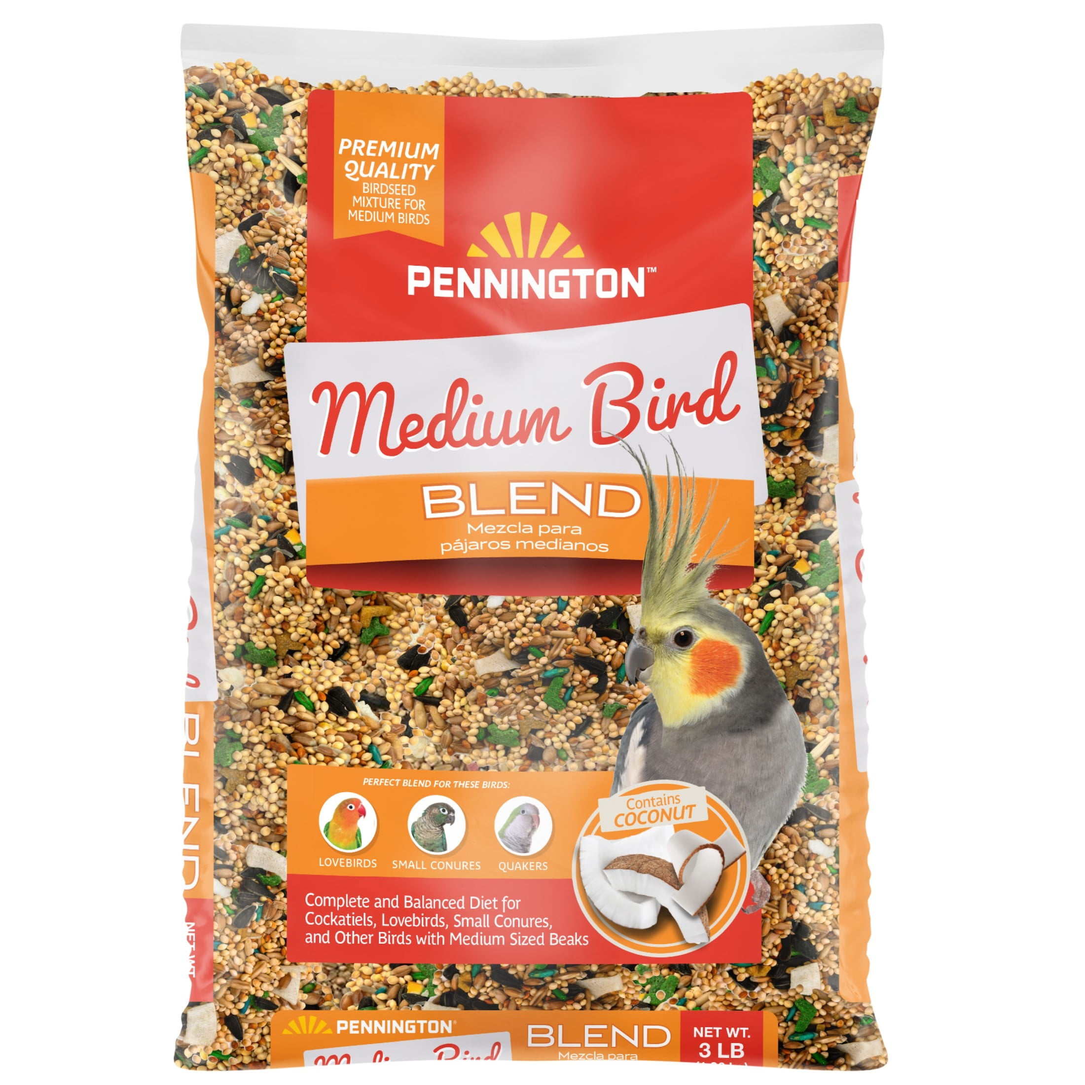 (4 pack) Pennington Medium Bird Blend Bird Food for Cockatiels, Love Birds; 3 lb Bag