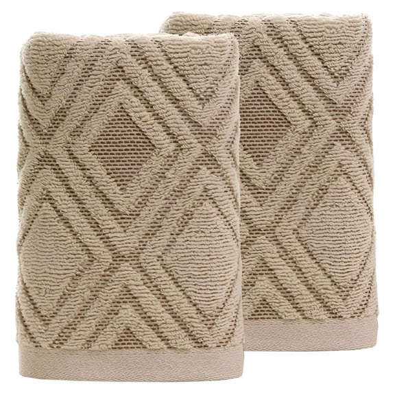 AUQ Hand Towels Set of 2 Diamond Pattern 100% Cotton Absorbent Soft Decorative Towel for Bathroom 13.4 x 29.5",Brown