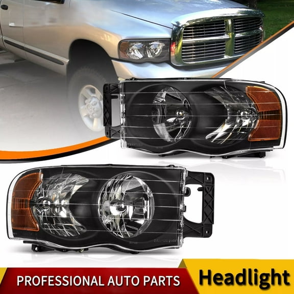 Black Housing Headlights Amber Corner for 2002-2005 Dodge Ram 1500 2500 3500