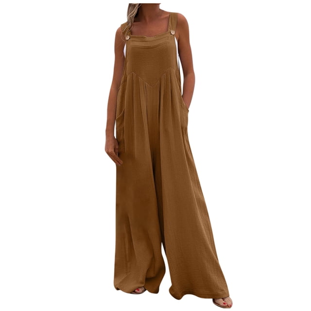 Mono Para Mujer, Mono Informal A La Moda Con Hombros Descubiertos, Mono Con Tirantes Y Botones Sólidos, Pantalón de Pierna Con Bolsillo Ancho Odeerbi ODB-4