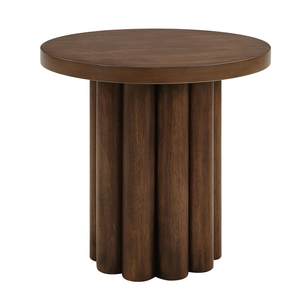 Gzxs Farmhouse Pedestal End Table - 20 Inch Round Side Table, Rustic Wood Accent Drink Table for Small Space Living Room (Brown)