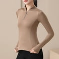 thumbnail image 2 of Women Long Sleeve Workout Tops Lightweight Half Zip Up Slim Fit Athletic Yoga Running Casual Shirts with Thumb Holes Khaki L, 2 of 7