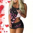 thumbnail image 4 of Uaswgudfs Women's Y2K Spaghetti Strap Cami Shorts Set Lace Trim Heart Print Two-Piece Valentine's Loungewear Sleepwear Black L, 4 of 6