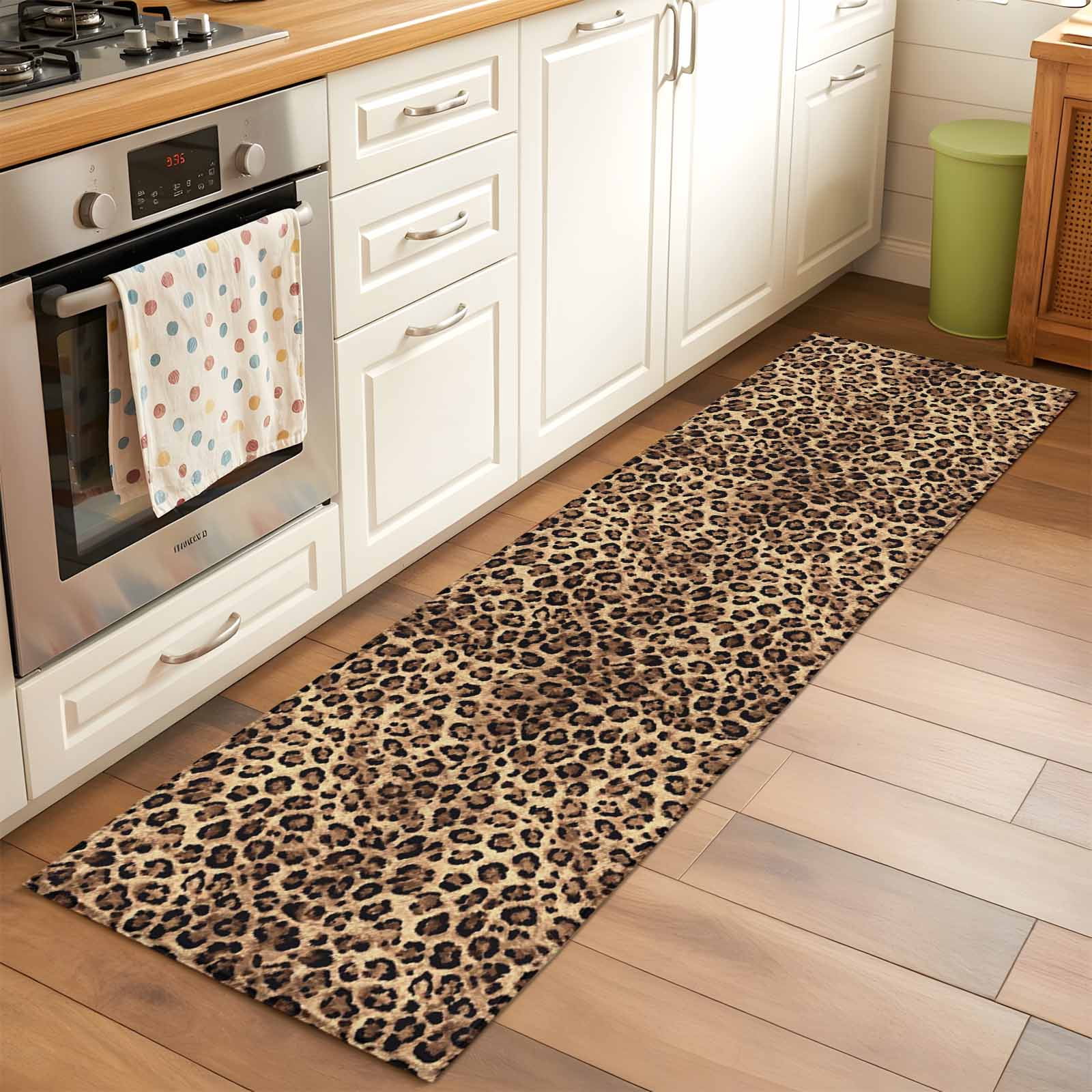 Kitchen Runner 2 x 6 Ft, Leopard Printed Non-Slip Residential Carpet, Modern Animals Textured Brown Indoor Crawling Mats Runner Rugs for Living Room/Dining Room/Bedroom