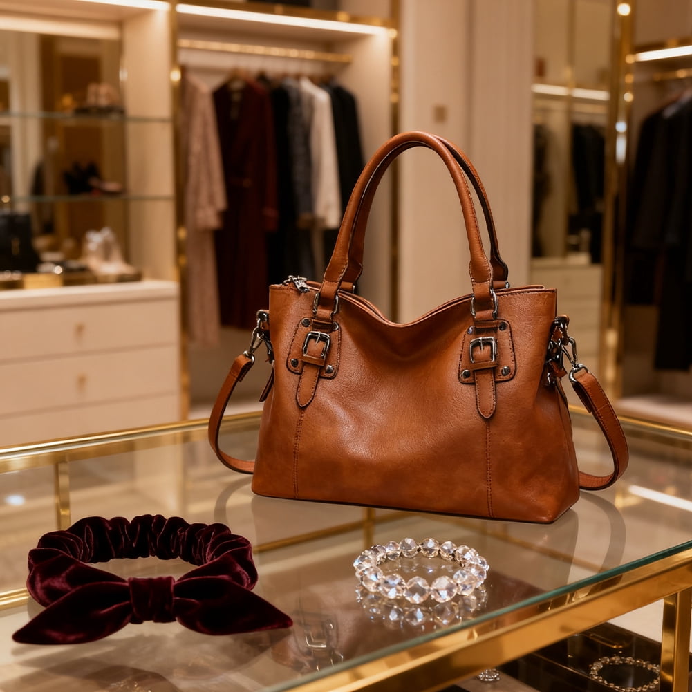 Vintage Purses and Handbags PU Leather Fashion Hobo Bag with Adjustable Shoulder Strap Ladies Hand Bag for Women Work Shopping Travel (Brown)