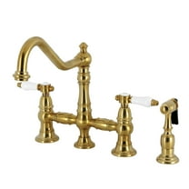 Kingston Brass KS3277BPLBS Bel-Air Two-Handle 4-Hole Deck Mount Bridge Kitchen Faucet with Brass Side Sprayer in Brushed Brass
