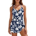 thumbnail image 1 of POUNOO Womens Floral Swimdresses Slim Fit Halter Neck Floral Print Ruched Detail Skirted Bottom Bathing Suits Beach Style One Piece Swimsuits Gift, 1 of 9