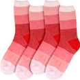 thumbnail image 2 of BambooMN 4 Pairs Women's Chenille Fuzzy Color Block Crew Home Socks, Cotton Candy, Extra Large, 2 of 7