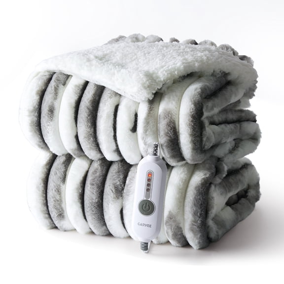 GARVEE Electric Heated Throw Blanket,50"x60" Cozy Faux Rabbit Fur Blanket with 4 Heating Levels & 4 Hours Auto Off,Over-Heat Protection,Marble Gary