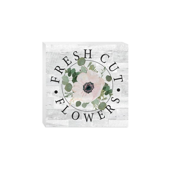 Fresh Flowers Blush Pink Floral Green 10 x 10 Wood Tabletop Sign Plaque