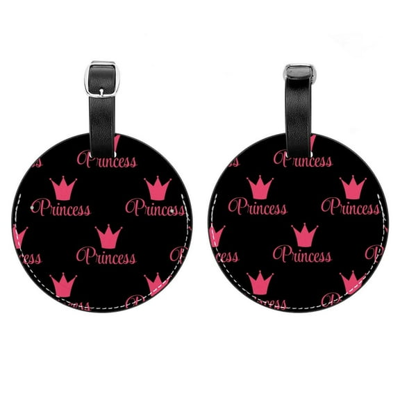 2Pcs Leather Round Princess Crown Cruise Luggage Tag with Privacy Cover and Name ID Tag - Suitable for Travel Handbags Backpacks School Bags Luggage Tags