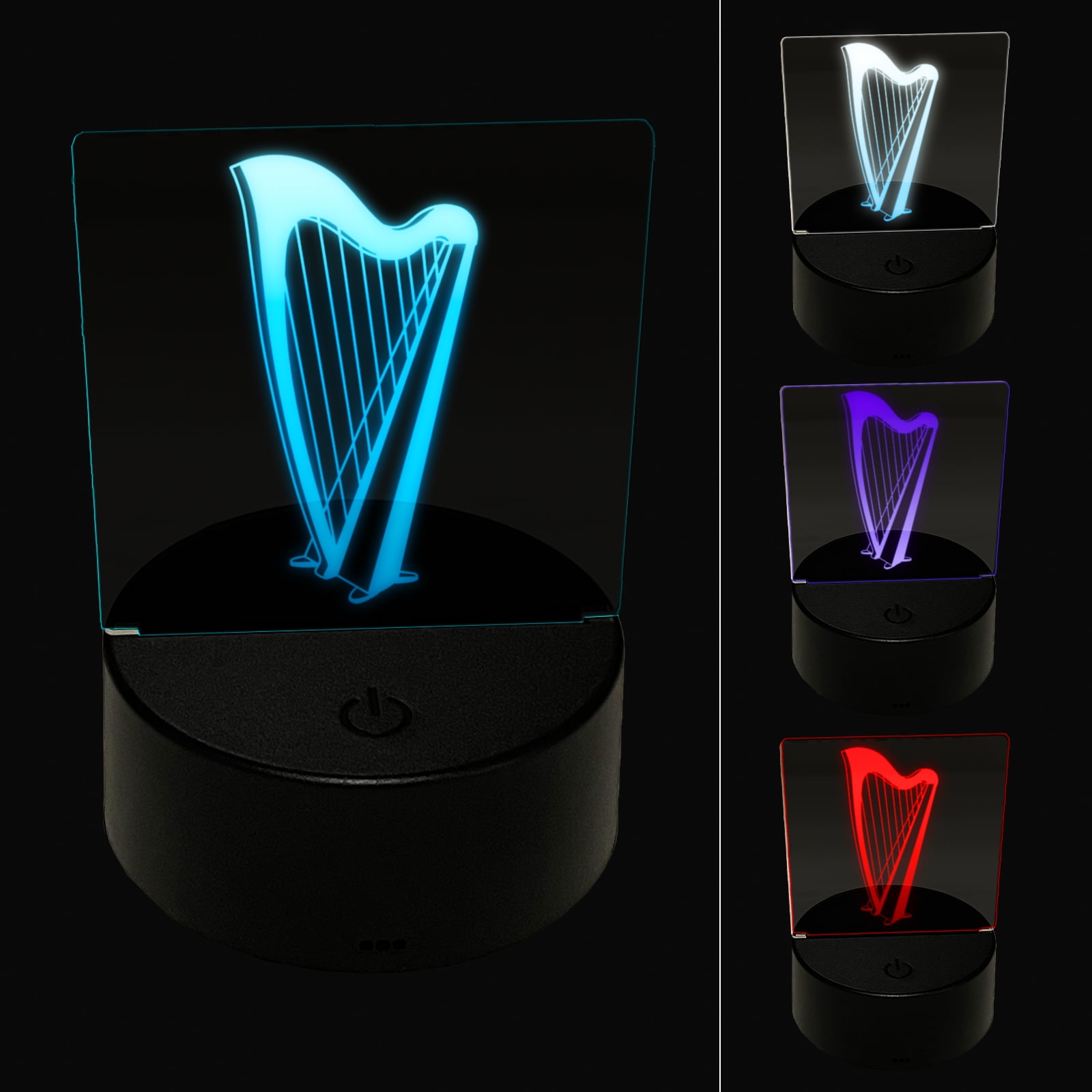 Harp String Instrument LED Night Light Sign 3D Illusion Desk Nightstand ...