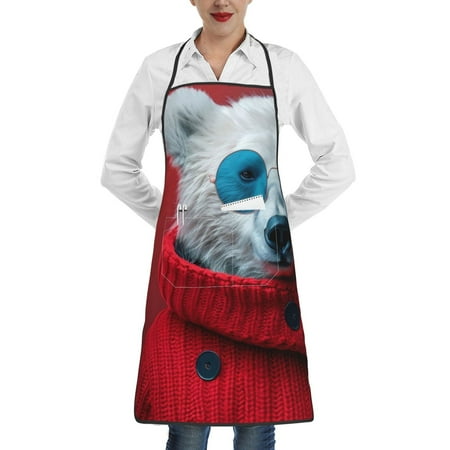

Lukts Stylish Polar Bear Sunglasses Pattern Kitchen Apron Waterdrop Resistant Apron with adjustable Aprons for Women and Men with Pockets Cooking Apron