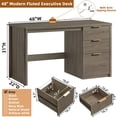thumbnail image 3 of Joaxswe 48" Executive Desk, Modern Home Office Desk with 3 Drawers & Cabinet, Fluted Computer Writing Desk for Study, Living Room, Bedroom, Grey, 3 of 12