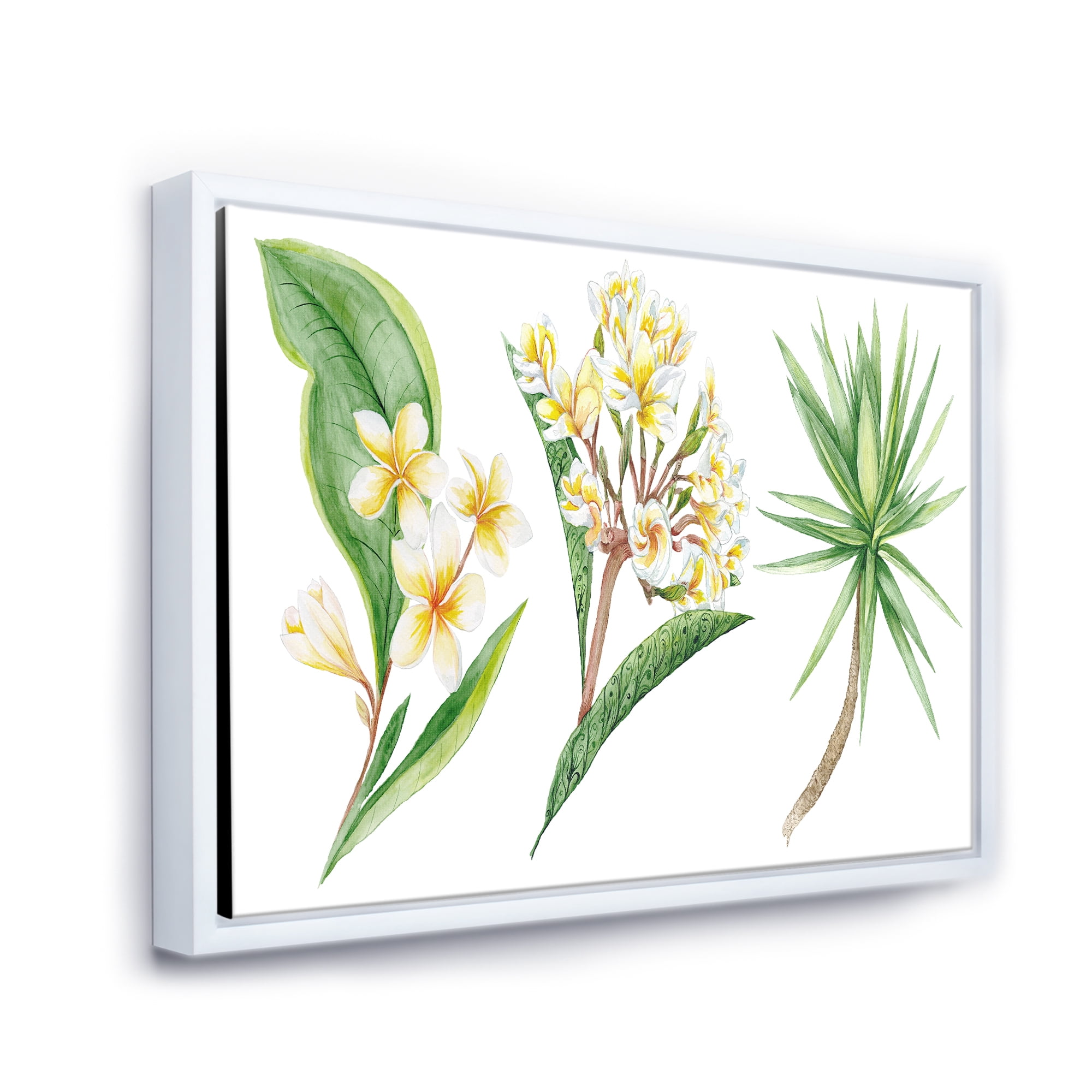 Designart 'Yellow Flowers and Tropical Foliage XII' Traditional Framed Canvas Wall Art Print