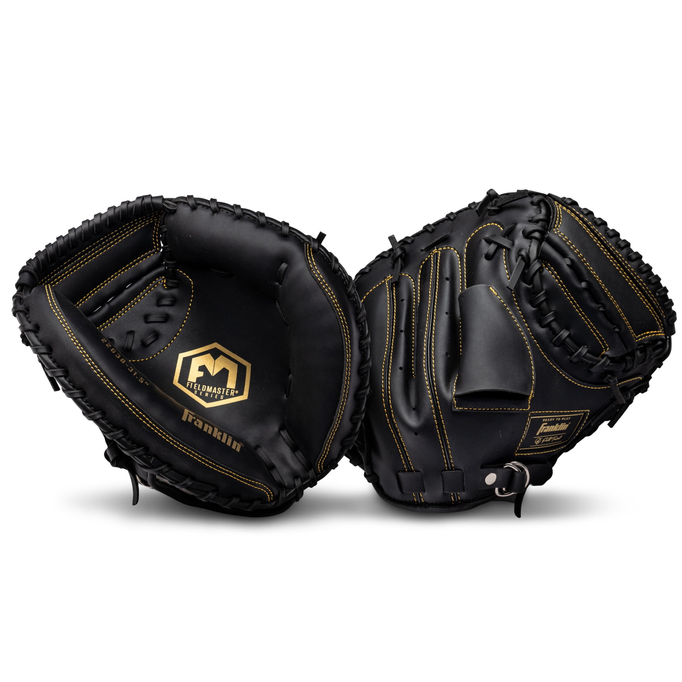Franklin Sports Field Master Baseball Catcher's Mitt, 31.5 in, Black/Gold, Right Hand Throw
