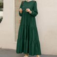 thumbnail image 4 of Zpanxa Women's Plus Size Bohemian Dresses, Round Neck Long Sleeve Ankle-Length Dress, Summer Casual Cotton and Linen Maxi Dress, Ruffled Big Swing Long Dress Green XL, 4 of 7