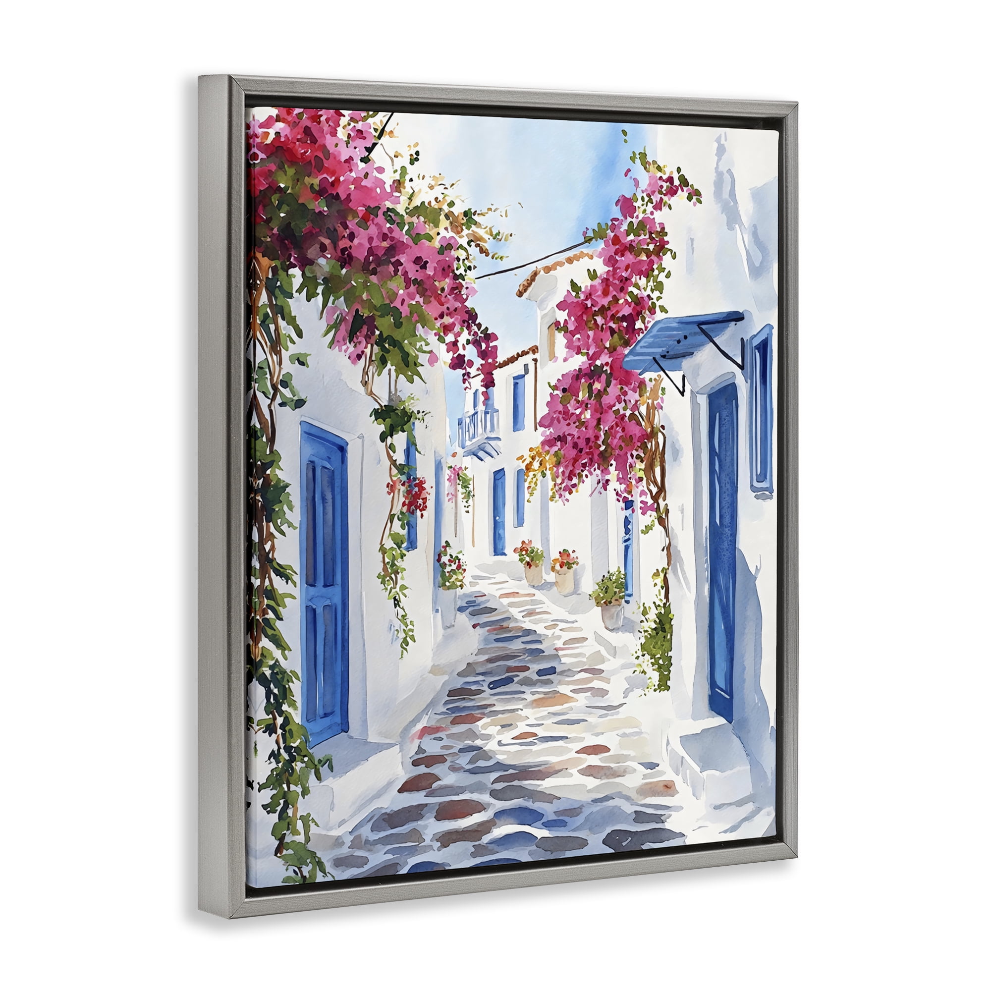 Stupell Industries Santorini Stone Street Pathway Gray Framed Floater Canvas Wall Art, design by LSR Design Studio
