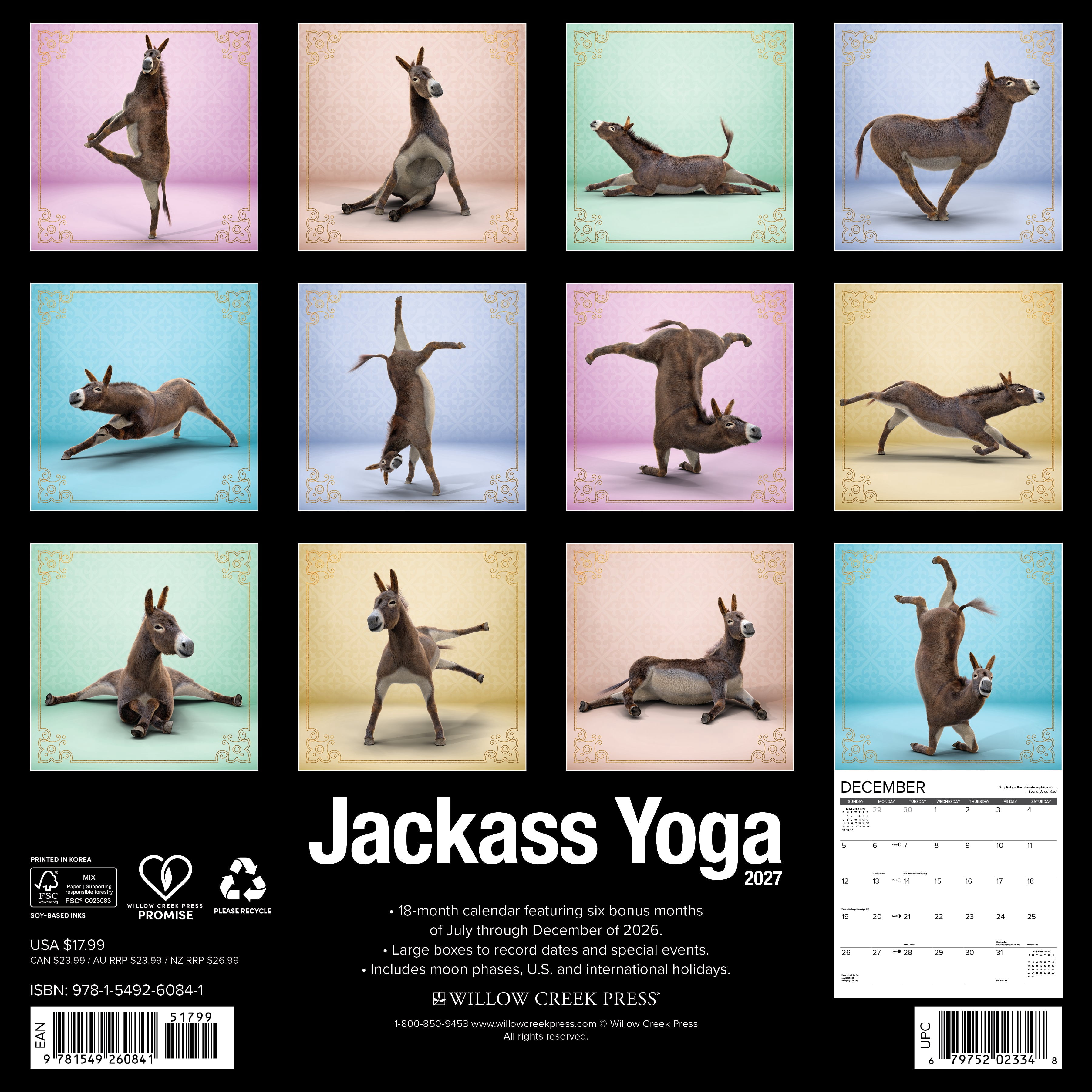 Willow Creek Press, Jackass Yoga 2027 Wall Calendar
