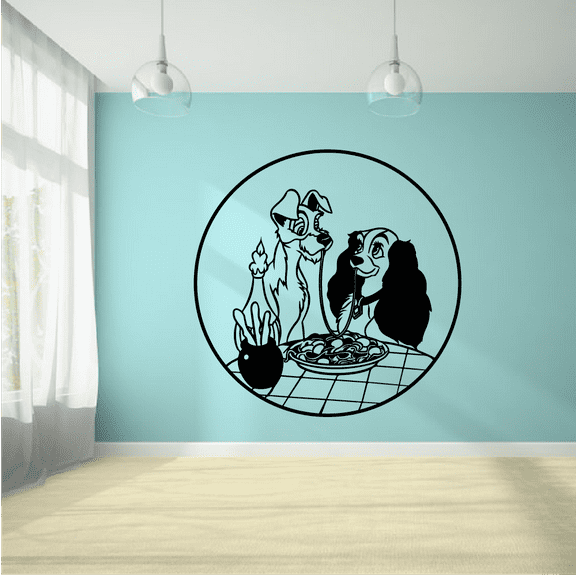 Lady And The Tramp Cute Sweet Portrait Silhouette Disney Cartoon Character Wall Sticker For Kids Boys Girls Room Bedroom Fun Home Decal Design Stickers Wall Art Vinyl Decoration Size (20x20 inch)