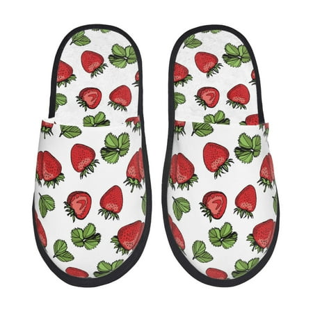Balery Hand Drawn Strawberry Slient Indoor Furry Fleece Comfort House Shoes Soft Non-Slip Home Shoes Cotton slippers House Slippers-- Large