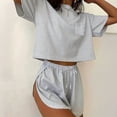 thumbnail image 4 of Stichou Pajama Sets for Women Lounge Sets Side Split Short Pj Sets Cute Pjs 2026 Summer Spring 2 Piece Comfy Sleepwear Loungewear Light Gray XL, 4 of 5