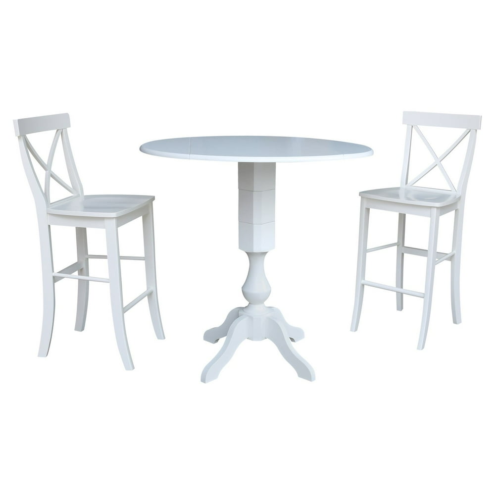 42 In Round Pedestal Bar Height Drop Leaf Table with 2 Bar Height Stools