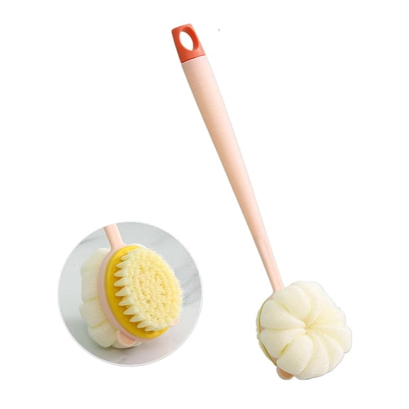 Pink and Green Long Handle Shower Brush with Soft Bristles for Back Cleaning and Full Body Massage, 120g