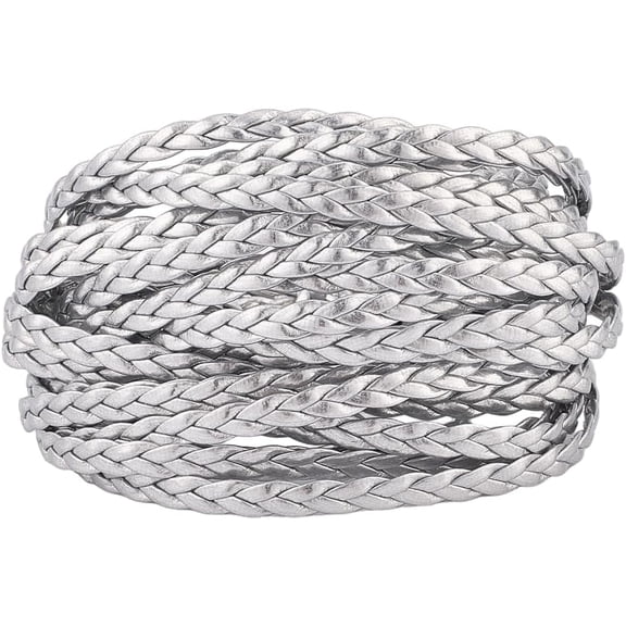 5.5 Yard Metallic Leather Cord String Rope Folded 5mm Silver Flat PU Leather Rope with 3 Strands Leatherette Braiding String Thread for DIY Crafts Bracelet Necklace Jewelry Making