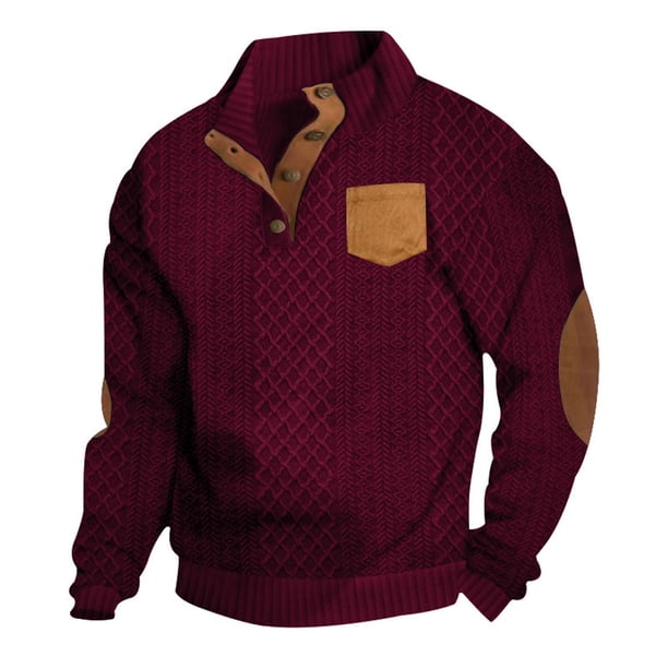 pstuiky Camisas suaves de manga larga para hombre, Suéter de hombre con botones, color liso, cuello alto, mangas largas y cuadrados pequeños salir tops xl