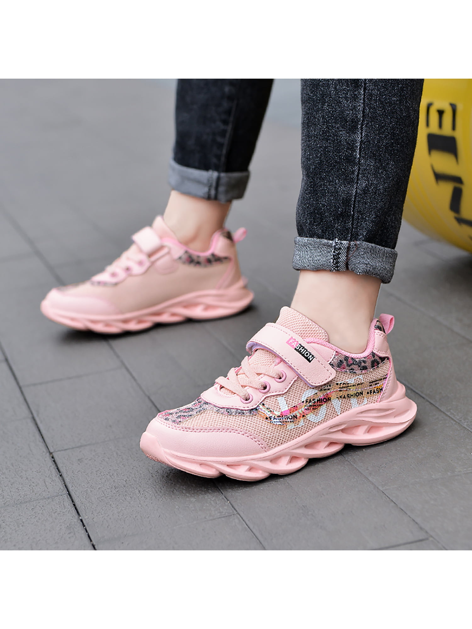 Kids Trainers Low Top Running Shoes Sneakers Infant Girls Boys Star Pattern School Sports Flat Shoes Hook & Loop Style Breathable Casual Shoes