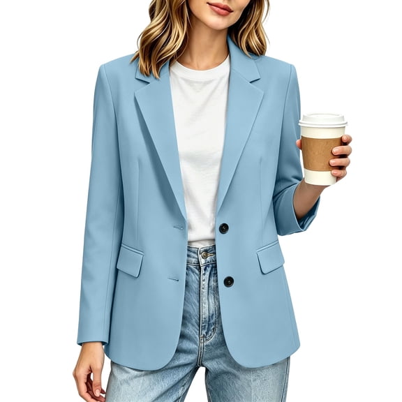 Perfectbot Women's Notch Collared Blazer 2 Button Long Sleeve Suit Jacket Office Business Outfits