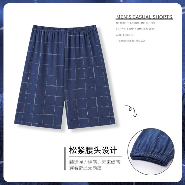 Novedad de verano, pantalones de pijama a cuadros de algodón de estilo, pijama de algodón suelto para el hogar, pantalones cortos transpirables con cintura elástica para dormir para hombre