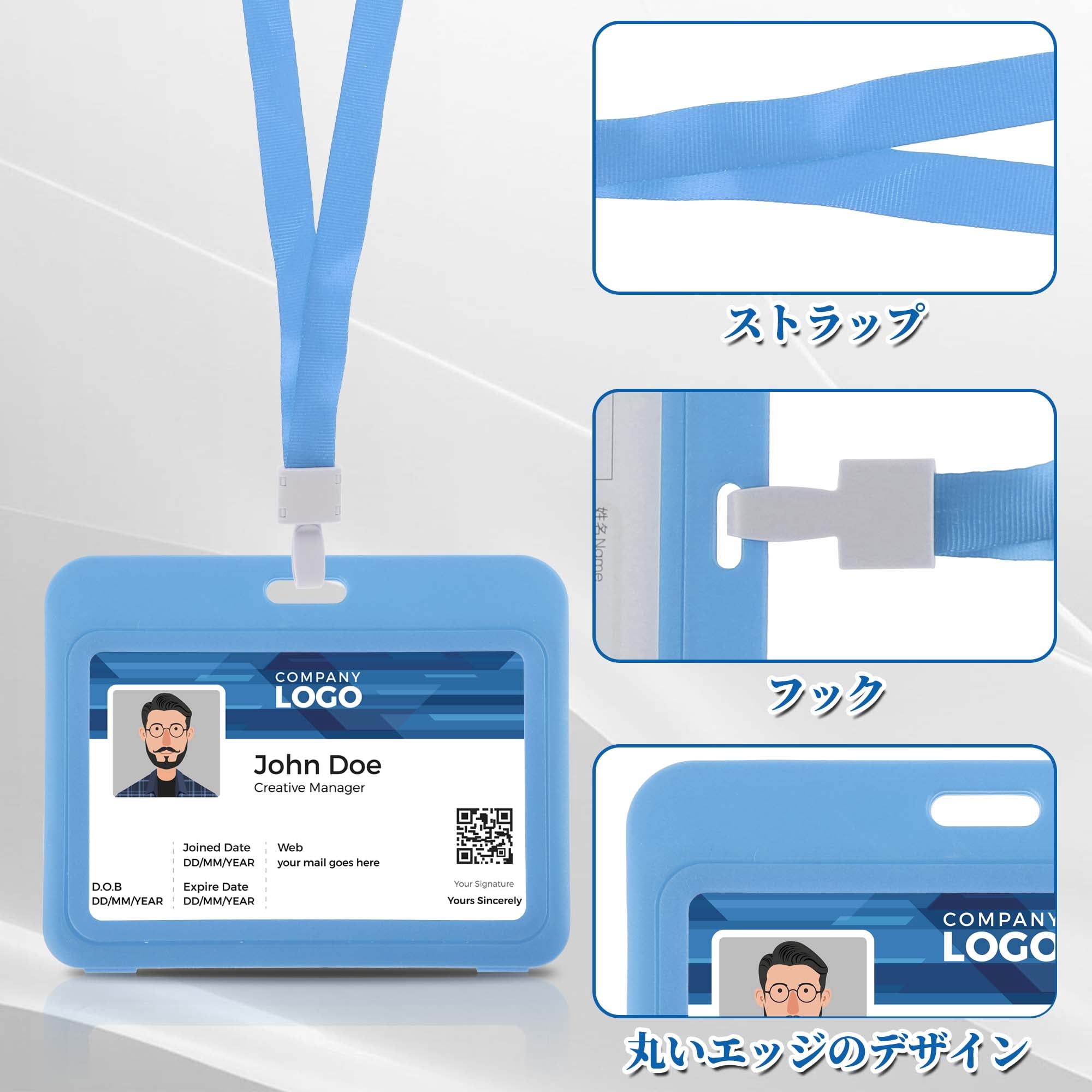 Unique Bargains Lanyards for ID Badges Leather Clear Card Holder with Lanyard Blue