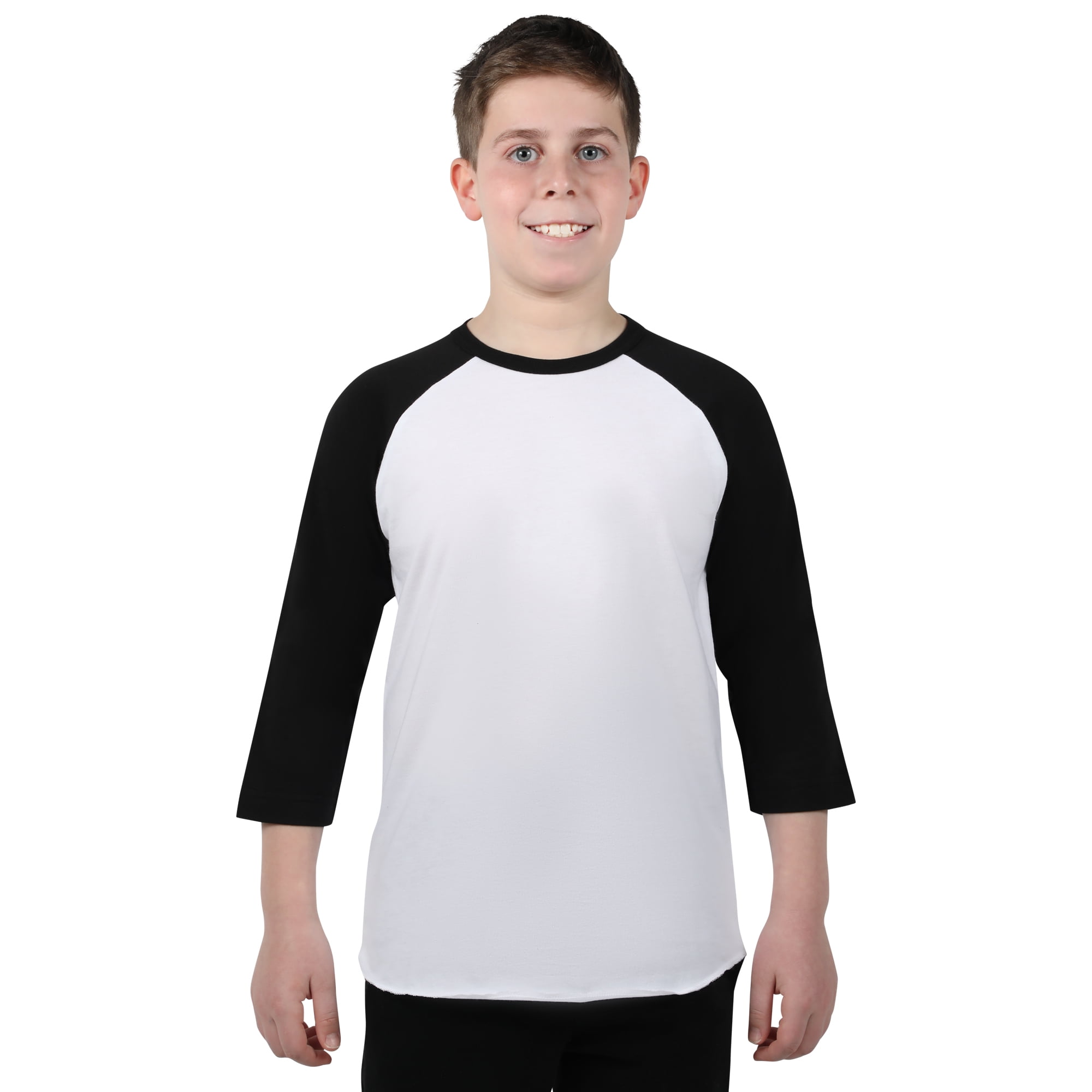 Athletic Works Youth 3/4 Sleeve Raglan Baseball Tee, Black, Size Medium