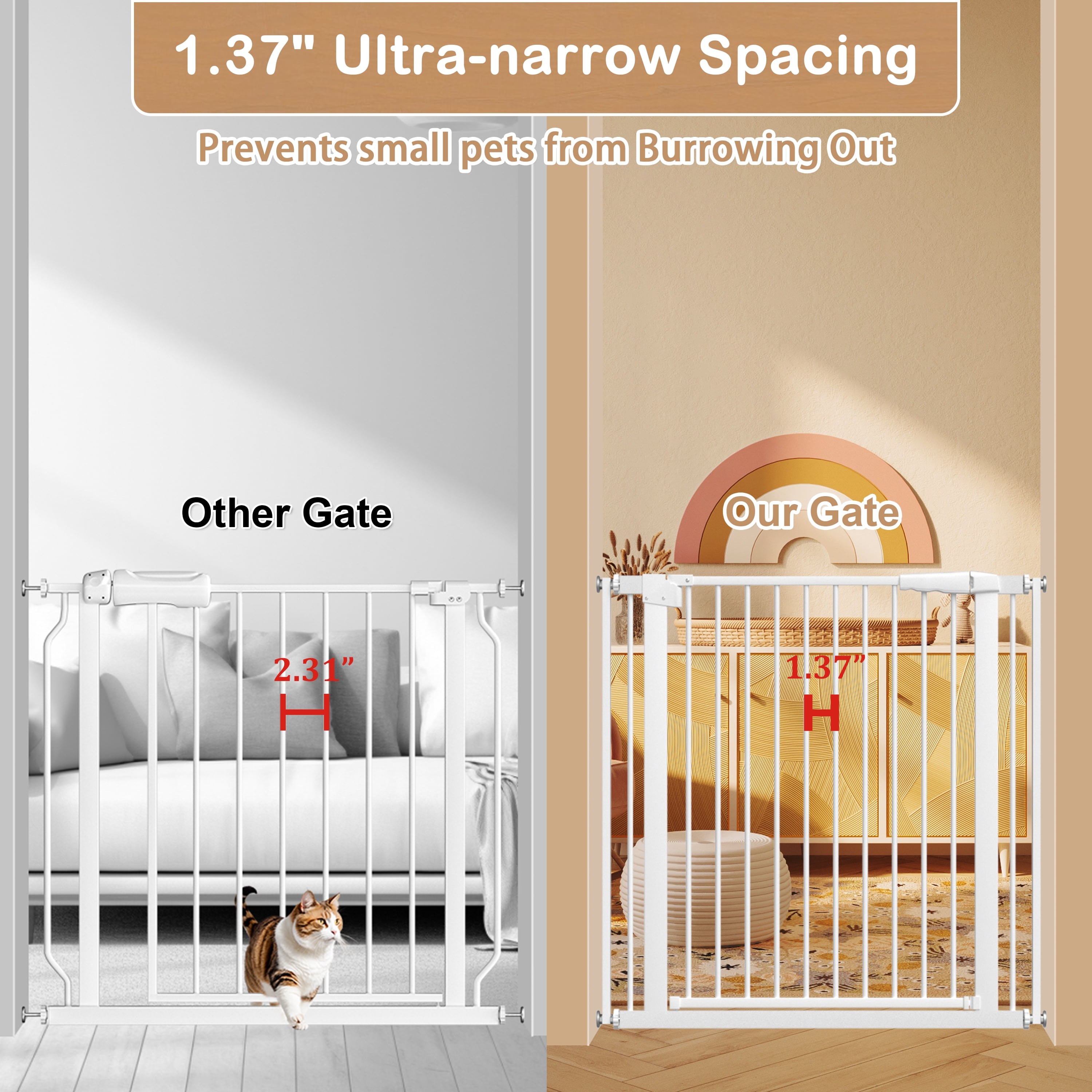 LuckyApr Extra Wide Baby Gate Ultra Narrow Spacing 53.74"-61.61"" Pressure Mounted Double Lock Swing Auto Close Walk Through