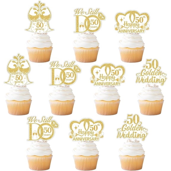 36 PCS 50th Anniversary Cupcake Toppers 50th Golden Wedding Anniversary Cupcake Picks Double-Sided Printing Cheers to 50 Years We Still Do 50 Years Cake Decoration Anniversary Supplies