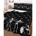 thumbnail image 3 of Quilts King Size, Musical Skeleton Halloween Soft Comforter Bedding Set for Bed, Black White Bat Bow Lightweight Quilted Bedspread with Pillow Cover(2 Pieces) for All Season, 96x106 Inch, 3 of 7