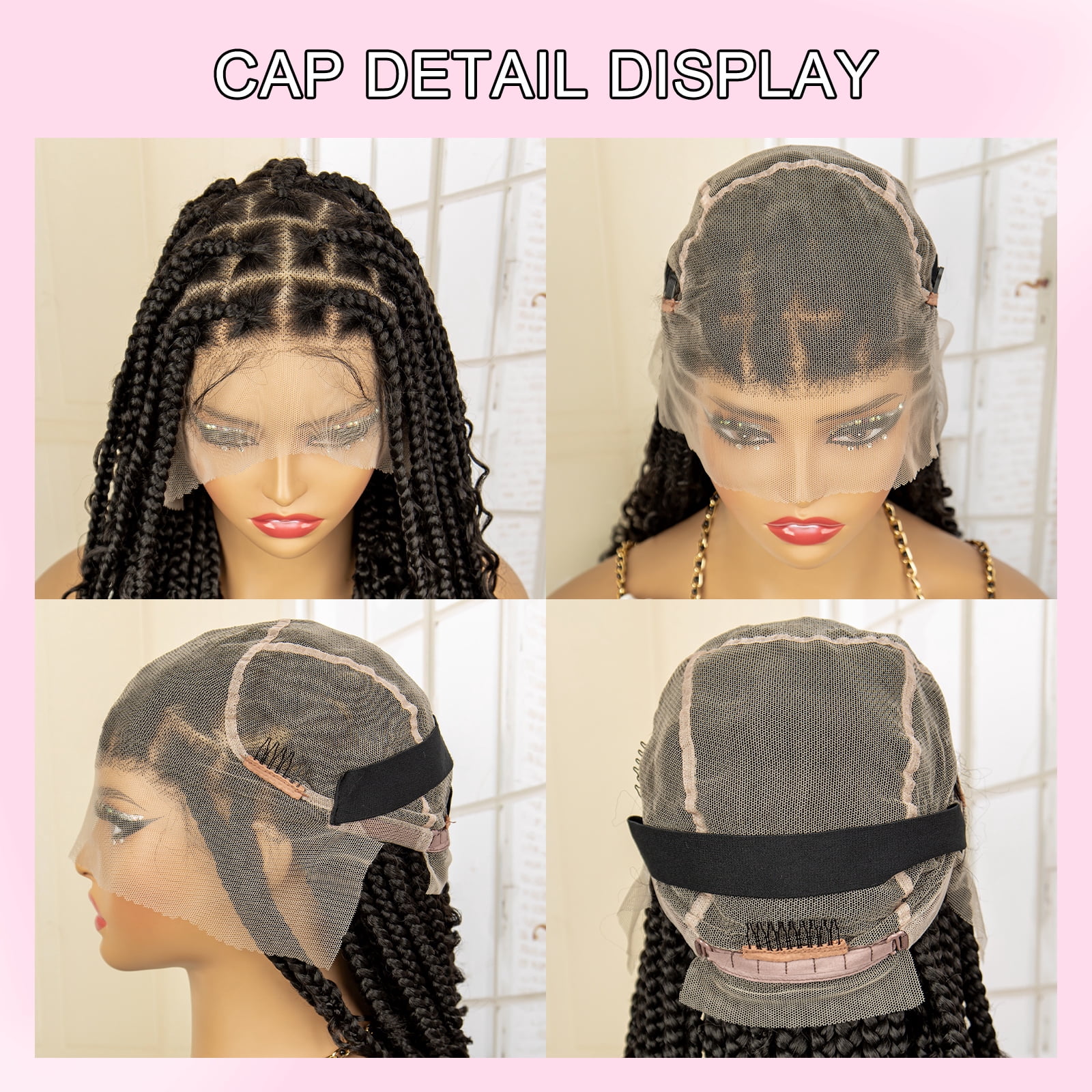 Full Lace Synthetic Boho Braided Wigs with Baby Hair Long Curly Hair Wig with Braids 36 Inches Lace Frontal Braiding Wig for Black Women
