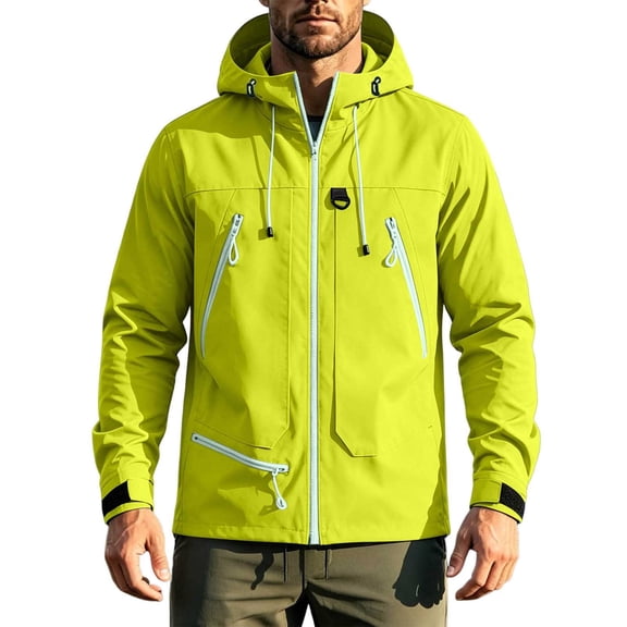 asjyhkr Rain Jacket Men Full Zip Coat Casual Hiking Activewear Fall Winter Waterproof Lightweight Jackets with Zipper Pockets(X-Large,Yellow)