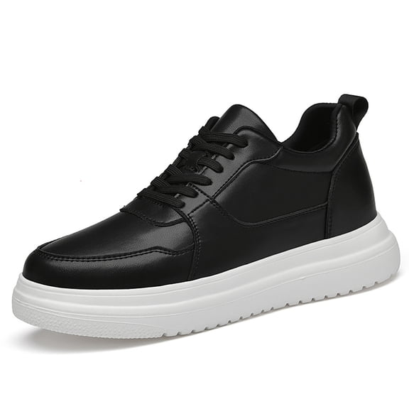 Men's Invisible Height Increasing Leather Sneakers Breathable Elevator Shoes Color: Black Size: 37