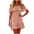 thumbnail image 5 of HVOBTTY Summer Women's Short Sleeve Mini Peplum Dress Off Shoulder Ruffle Neck Solid Color Stylish Daily Leisure, 5 of 5