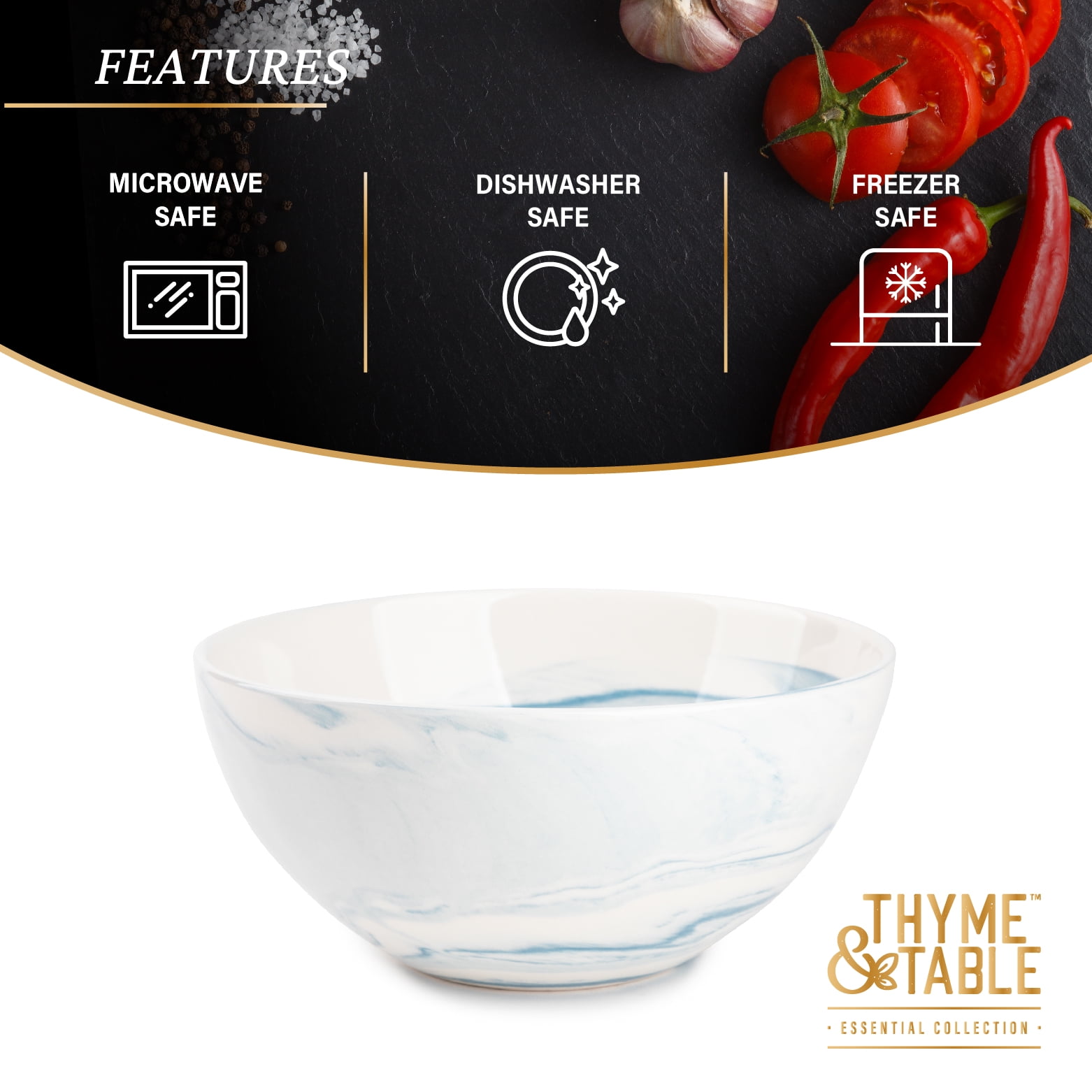 Thyme & Table Blue Marble Stoneware Large Round Bowl