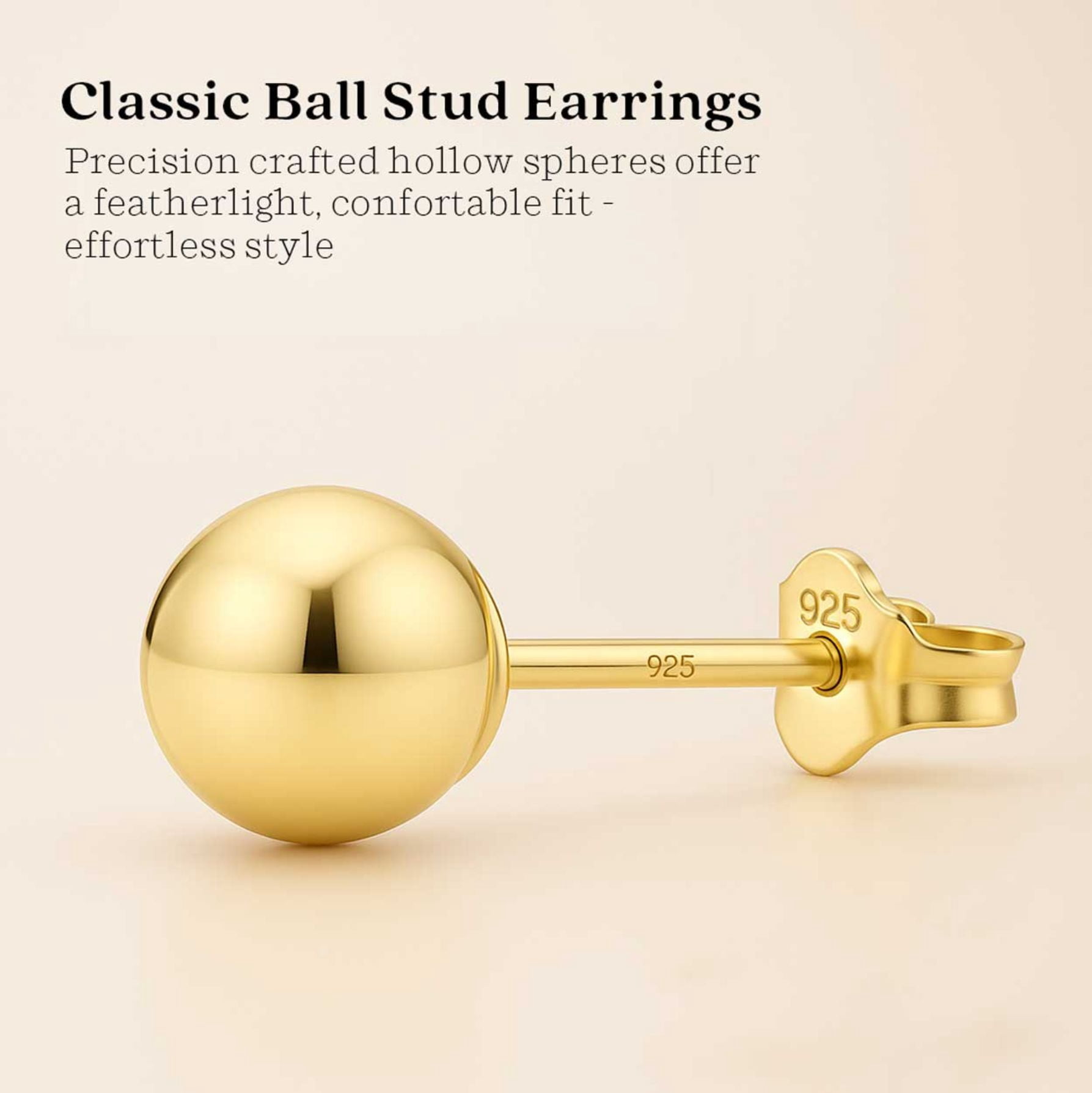 Kezef 14K Gold Plated Polished Sterling Silver Round 7mm Ball Bead Stud Earrings